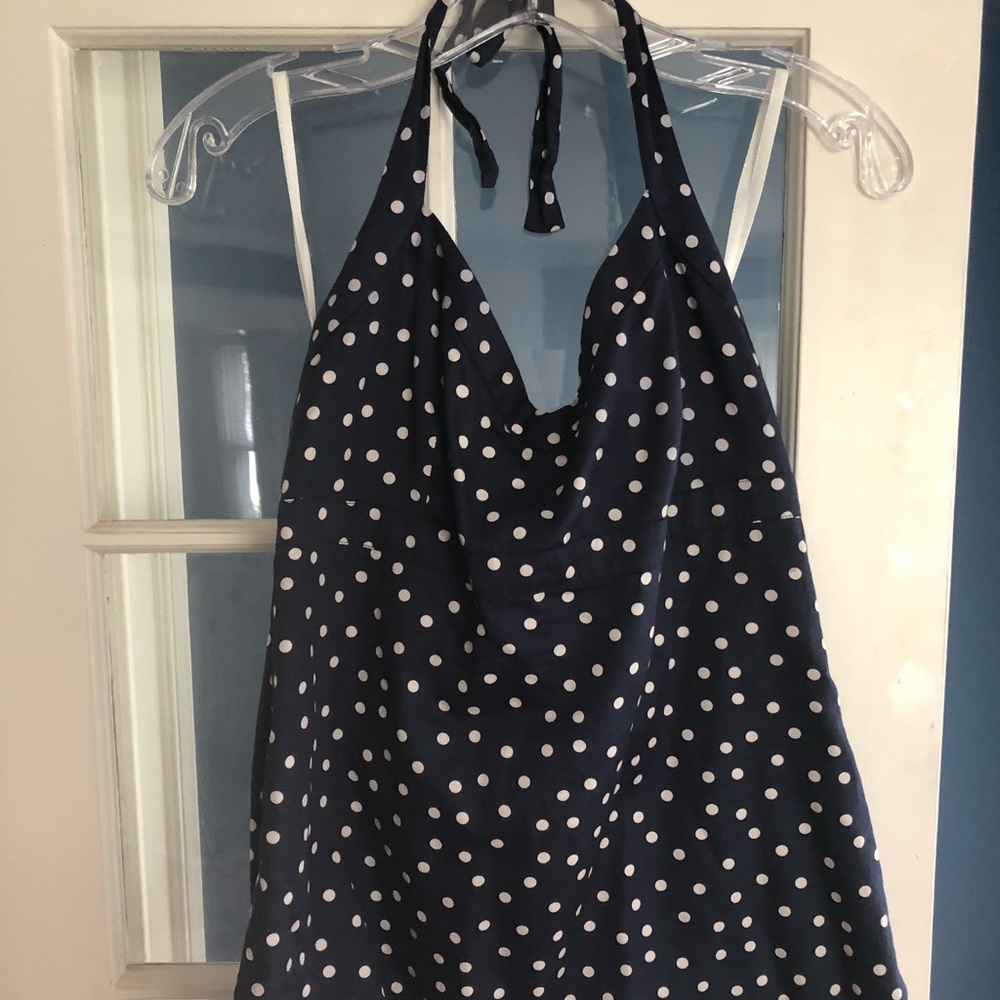 JCREW blue polka dot halter top